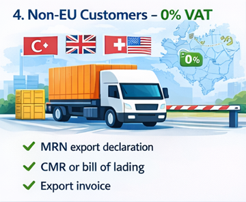 Transport international en dehors de l’Union européenne montrant une TVA à 0% pour des clients professionnels